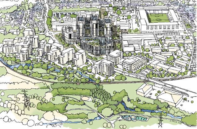 The hospital trust has released this image which shows how the new hospital could be built in three blocks; the tallest rising to 17 storeys